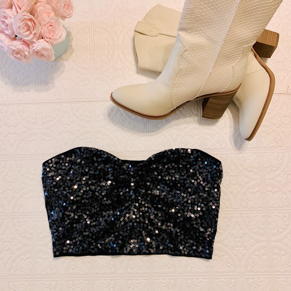 Black Sparkly Bandeau Top